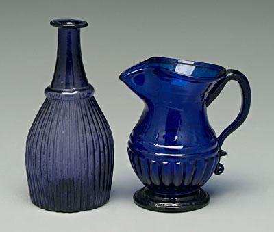 Appraisal: Two pieces early glass cobalt blue pitcher possibly McKearin pattern