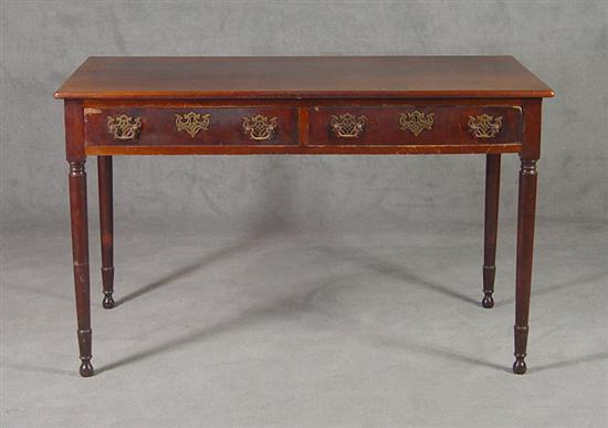 Appraisal: Mahogany Writing Desk th Century Two drawers above turned Sheraton