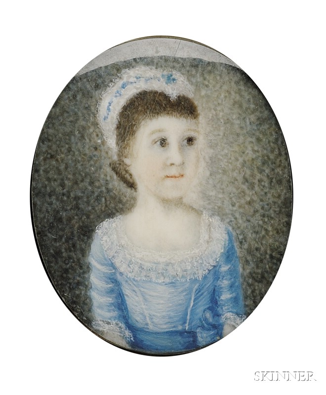 Appraisal: Small Portrait Miniature of a Girl Wearing a Blue Dress