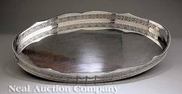 Appraisal: An English Adam-Style Silverplate Oval Gallery Tray made in Sheffield