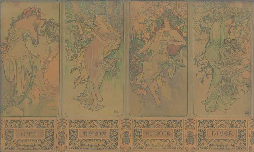 Appraisal: ALPHONSE MUCHA - THE SEASONS Decorative panel x inches x