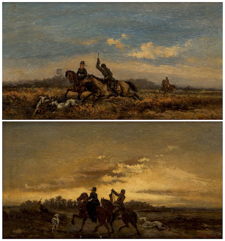 Appraisal: A PAIR OF EQUESTRIAN SCENES BY THADEUSZ RYBKOVSKI POLISH -