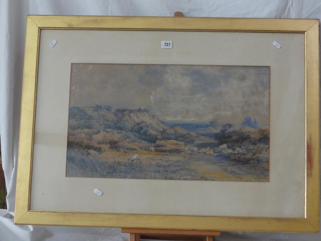 Appraisal: A th century watercolour of a country landscape with sheep