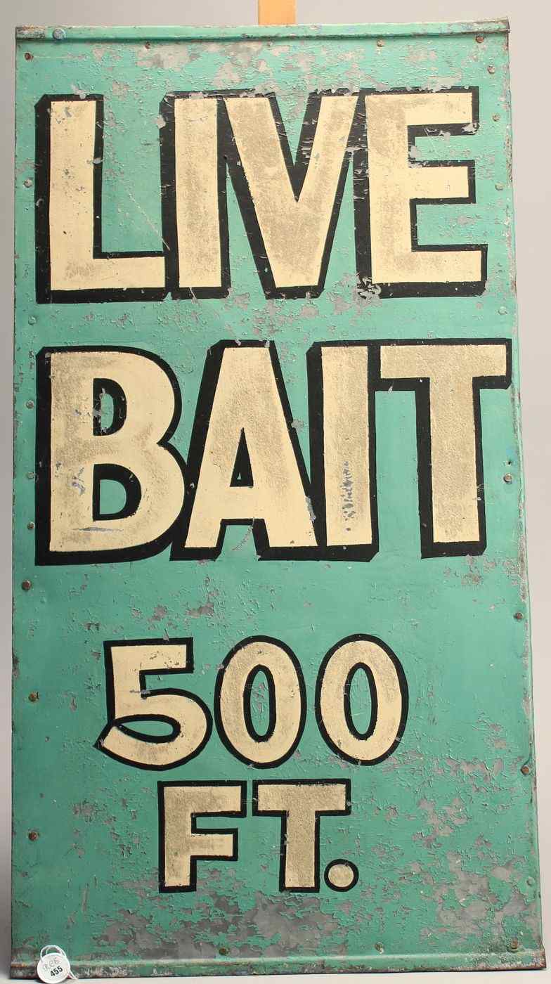 Appraisal: PAINTED SIGN ON TIN LIVE BAIT FT ''American th CenturyWhite