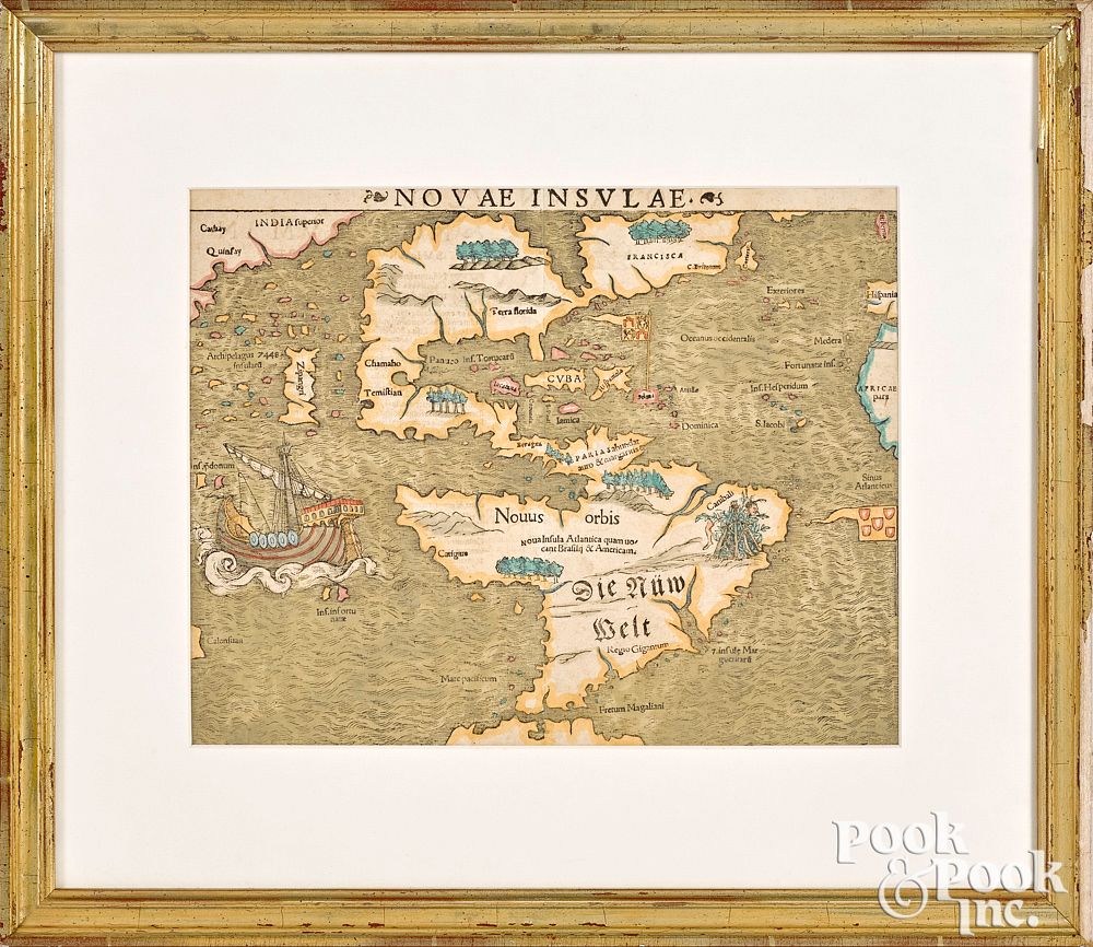 Appraisal: Sebastian Munster color engraved map Sebastian Munster colored woodcut map