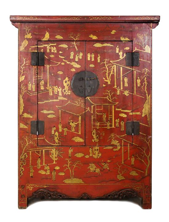 Appraisal: Sale Lot A Pair of Chinese Red Lacquer Cabinets late