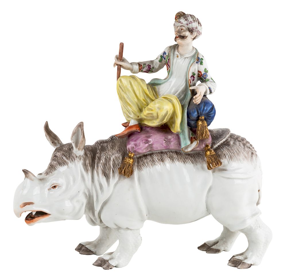 Appraisal: A PORCELAIN FIGURAL GROUP OF A TURK ON A RHINOCEROS