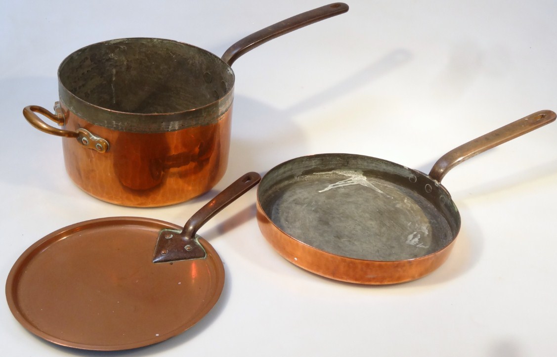 Appraisal: A late thC early thC copper pan with brass and