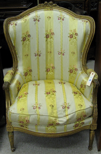 Appraisal: LOUIS XVI STYLE GILTWOOD BERGERE French th century with floral