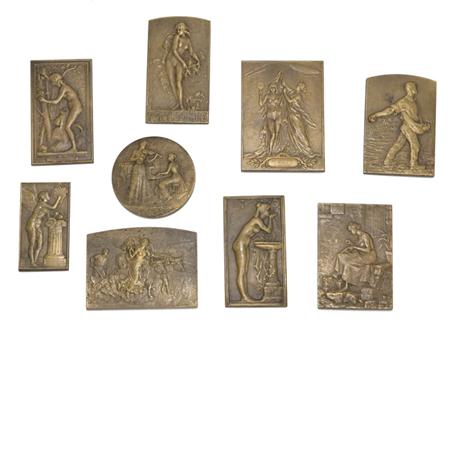 Appraisal: Group of Nine Gilt Bronze Plaques Estimate -