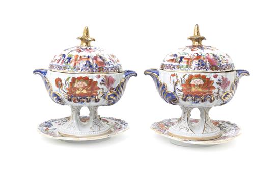 Appraisal: Sale Lot A Pair of English Covered Sauce Tureens decorated