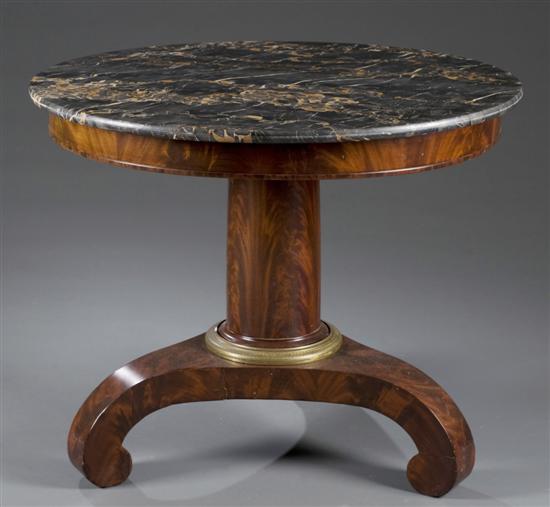 Appraisal: American Empire marble top center table th century On tripod