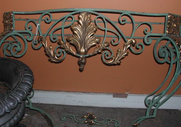 Appraisal: Continental Polychromed Wrought-Iron Console Table Base with a pierced and