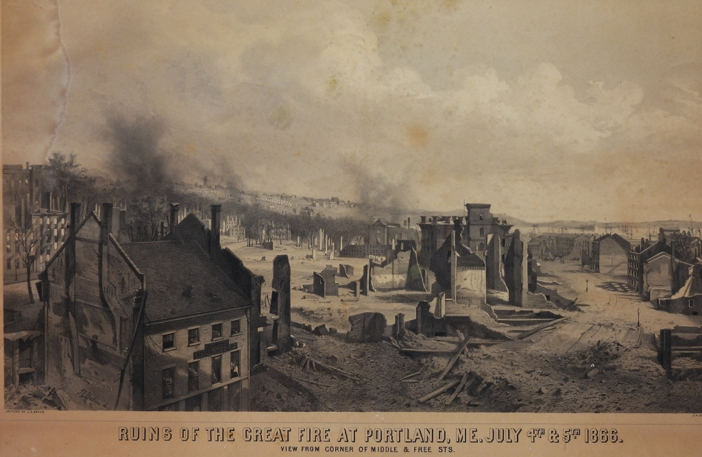 Appraisal: JOSEPH E BAKER GREAT FIRE AT PORTLAND LITHOGRAPH United States