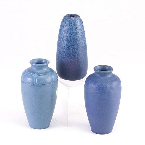 Appraisal: ROOKWOOD Three Production ovoid vases covered in matte blue glazes