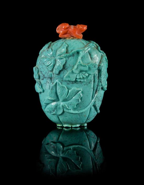 Appraisal: Sale Lot A Turquoise Snuff Bottle of melon form raised