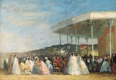 Appraisal: J Le Saux The Bandstand with elegant ladies seated to