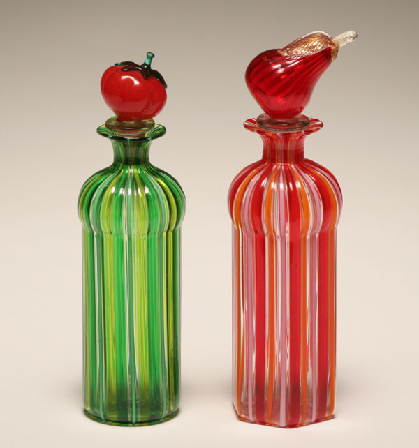 Appraisal: Pair Murano art glass a canne stoppered bottles One composed