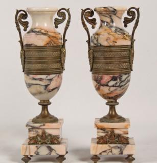 Appraisal: PAIR OF FRENCH RESTORATION STYLE GILT BRONZE MOUNTED MARBLE COUPS