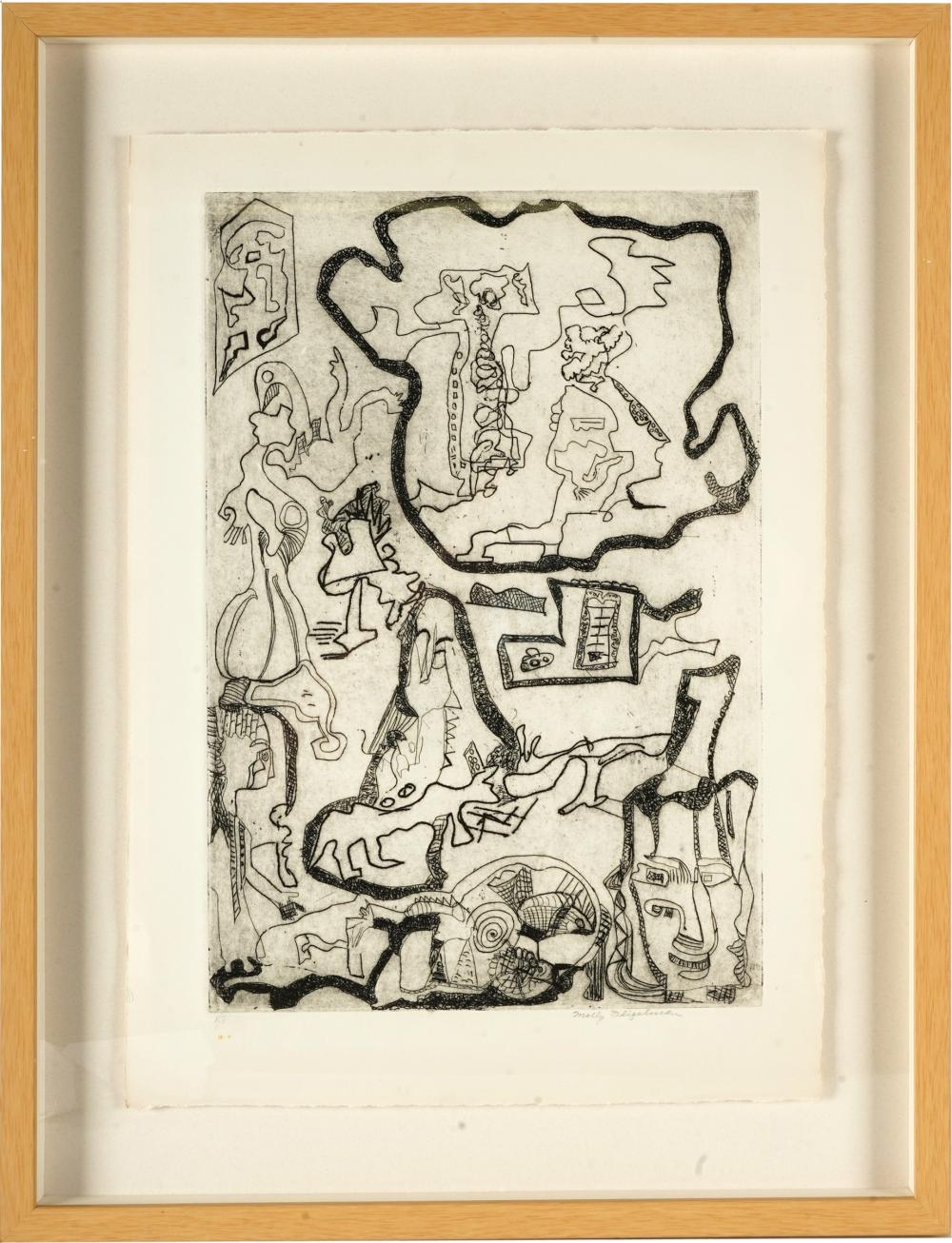 Appraisal: MOLLY FLIGELMAN ABSTRACTetching and aquatint framed signed in pencil lower