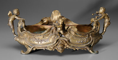 Appraisal: Gilt metal planter two cupids and one putto flanking baroque