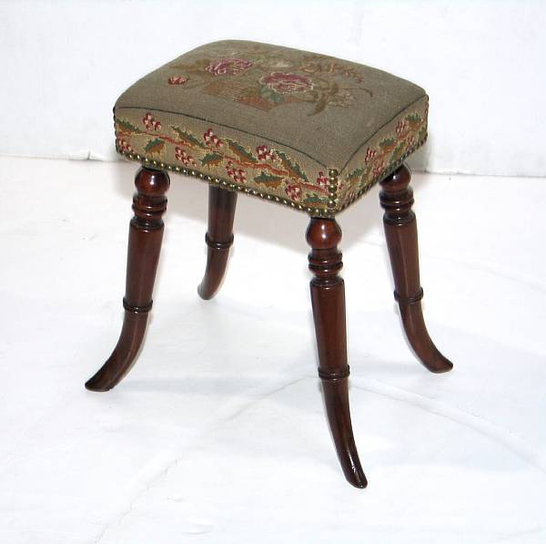 Appraisal: A William IV needlepoint upholstered mahogany stool second quarter th