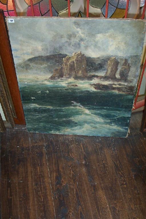 Appraisal: An oil painting on canvas of a stormy coastal scene