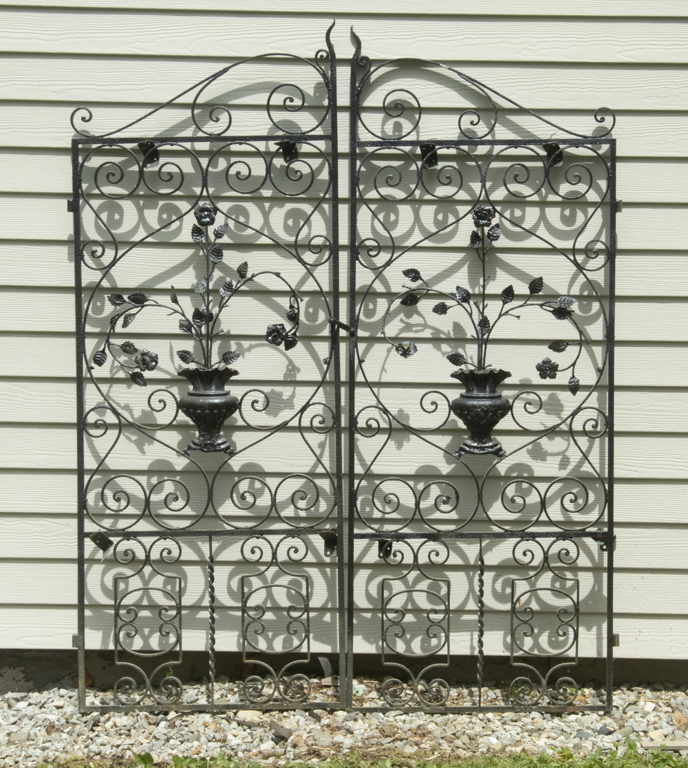 Appraisal: PR IRON GARDEN GATES CIRCA Pair of Vintage Black Painted