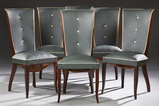 Appraisal: Set of Six Carved Mahogany Art Deco Dining Chairs c