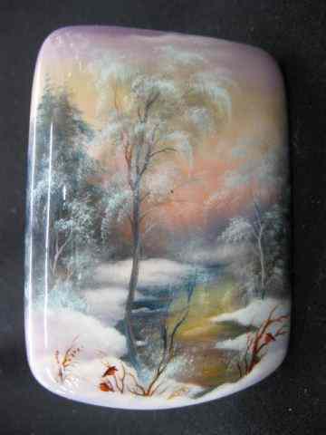 Appraisal: Russian Lacquerware Handpainted Boxoutstanding winter landscape with mother-of-pearl ''Stream'' ''