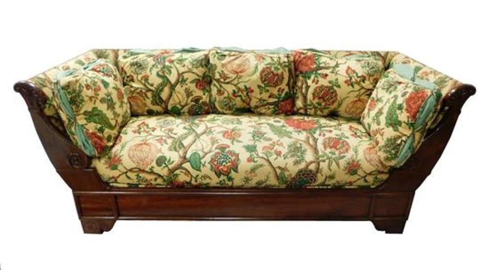 Appraisal: American Empire mahogany sofa with silp seat c multi-colored floral