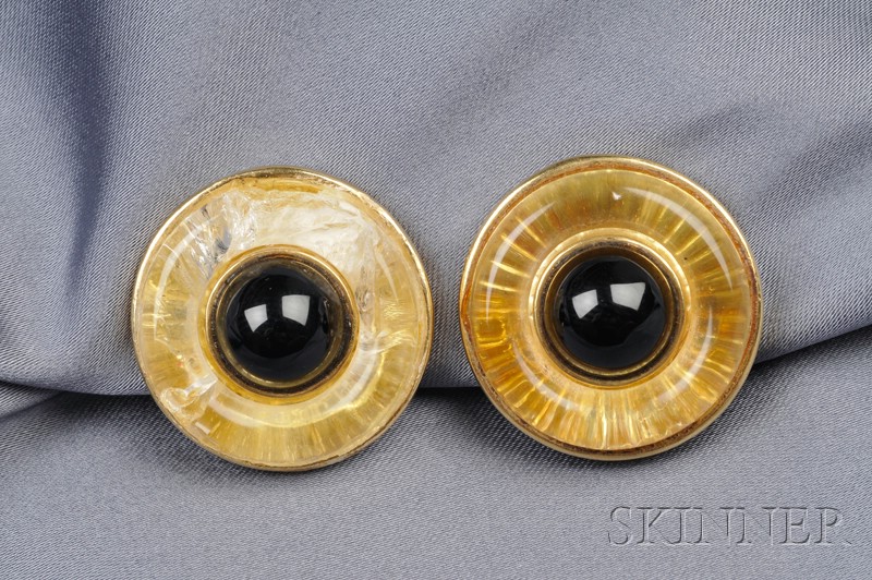 Appraisal: kt Gold Rock Crystal and Onyx Earclips Cartier Aldo Cipullo