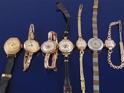 Appraisal: Three ladies gold wristwatches two with gold expanding bracelets And