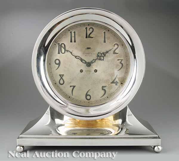 Appraisal: A Fine Large Silvered Brass Ship's Bell Mantel Clock early