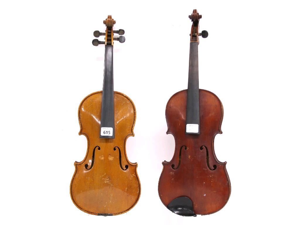 Appraisal: Three-quarter size Boosey Hawkes Ltd violin cm together with another