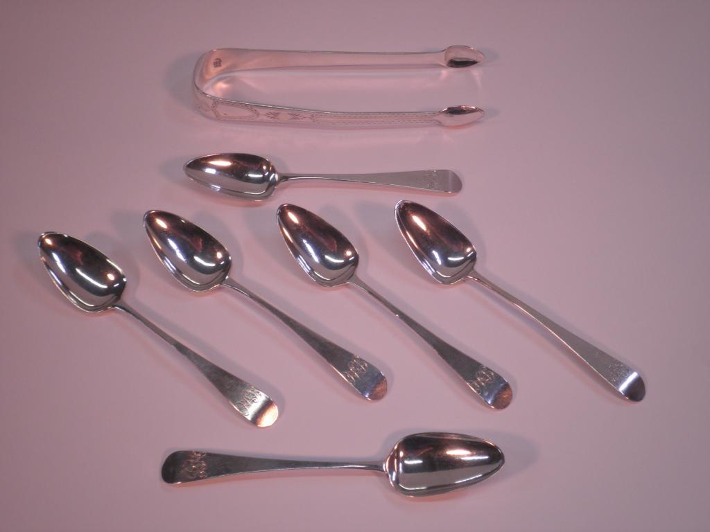 Appraisal: A set of six George III silver teaspoons each engraved