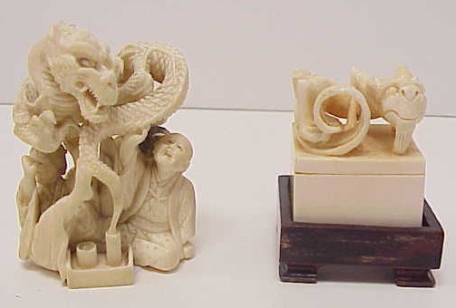 Appraisal: Two Japanese ivory carvings mid- th C including a sinuous