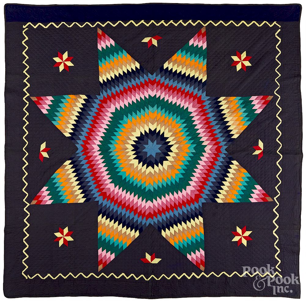 Appraisal: Pennsylvania lone star quilt Pennsylvania lone star quilt with dark