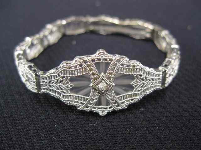 Appraisal: Diamond Filigree Art Deco Bracelet frosted crystal background in center