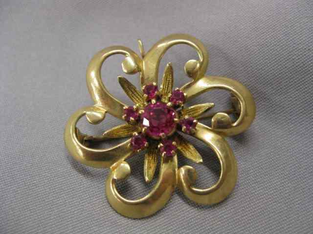 Appraisal: Ruby Brooch Rubies Totaling Caratin k yellow gold ''