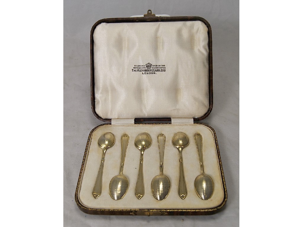 Appraisal: Half dozen silver gilt coffee spoons in fitted case Birmingham