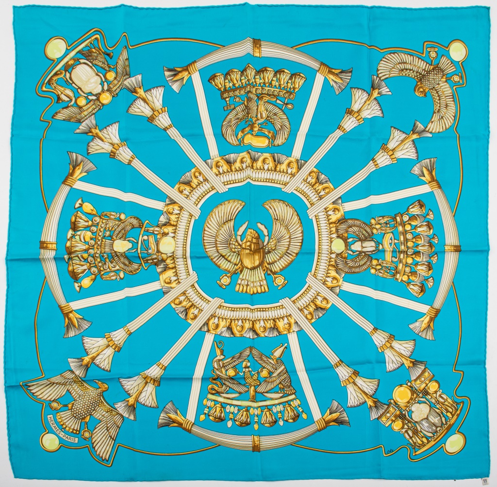 Appraisal: HERMES SCARABEES ET PECTORAUX SILK SCARF Hermes silk scarf in