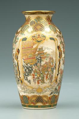 Appraisal: Japanese Satsuma pottery vase polychrome gilt decoration cartouches of immortals