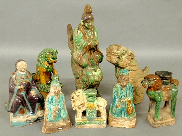 Appraisal: - Eight Asian glazed ceramic figures probably th th c