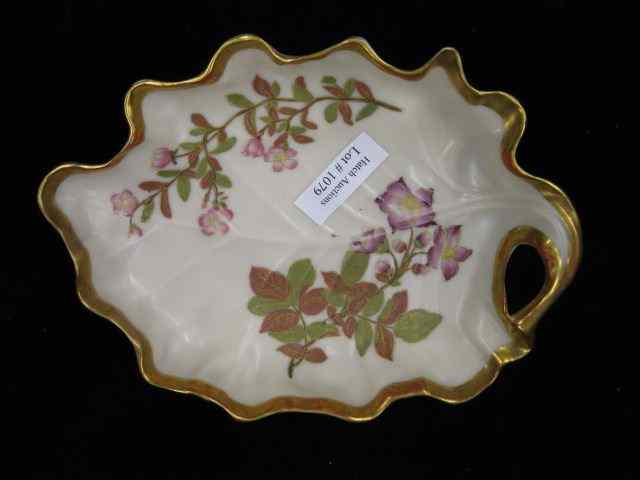 Appraisal: Royal Worcester Porcelain Leaf Dish handpainted gold on ivory ''