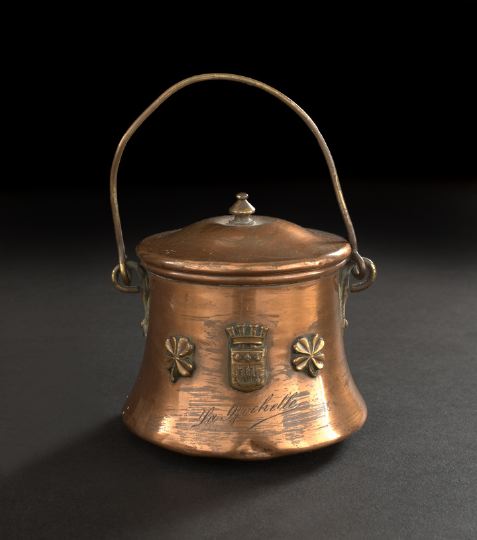 Appraisal: French Copper and Brass Miniature Cooking Pot first quarter th