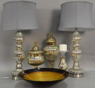 Appraisal: Six piece contemporary group including pair of mirrored lamps one