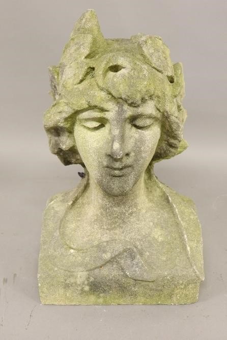 Appraisal: Life size cast stone classical garden goddess bust h x