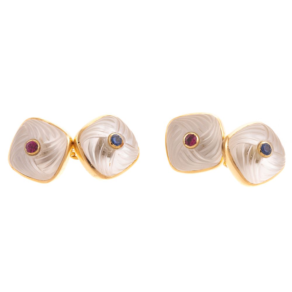 Appraisal: A Pair of Trianon Rock Crystal Cufflinks in K K