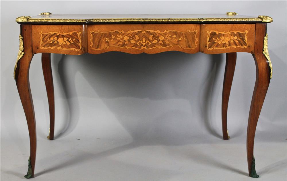 Appraisal: LOUIS XV STYLE WALNUT MARQUETRY AND GILDED BRASS DECORATED BUREAU